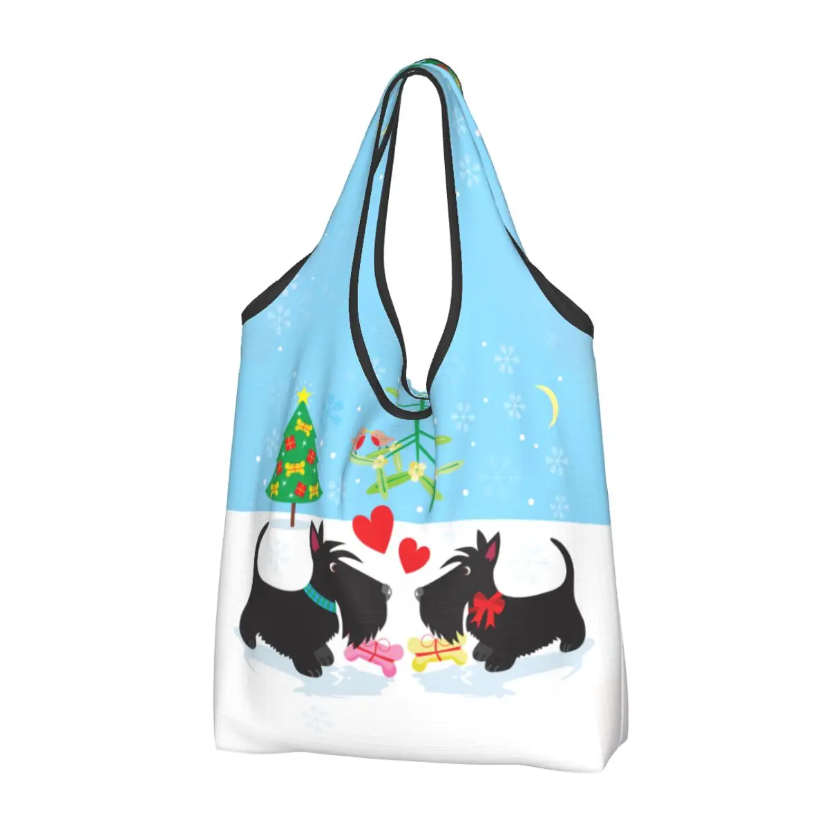 Funny Printed Cute Couples Scottish Terrier Shopping Tote Bag Portable Shoulder Shopper Scottie Dog Lover Handbag