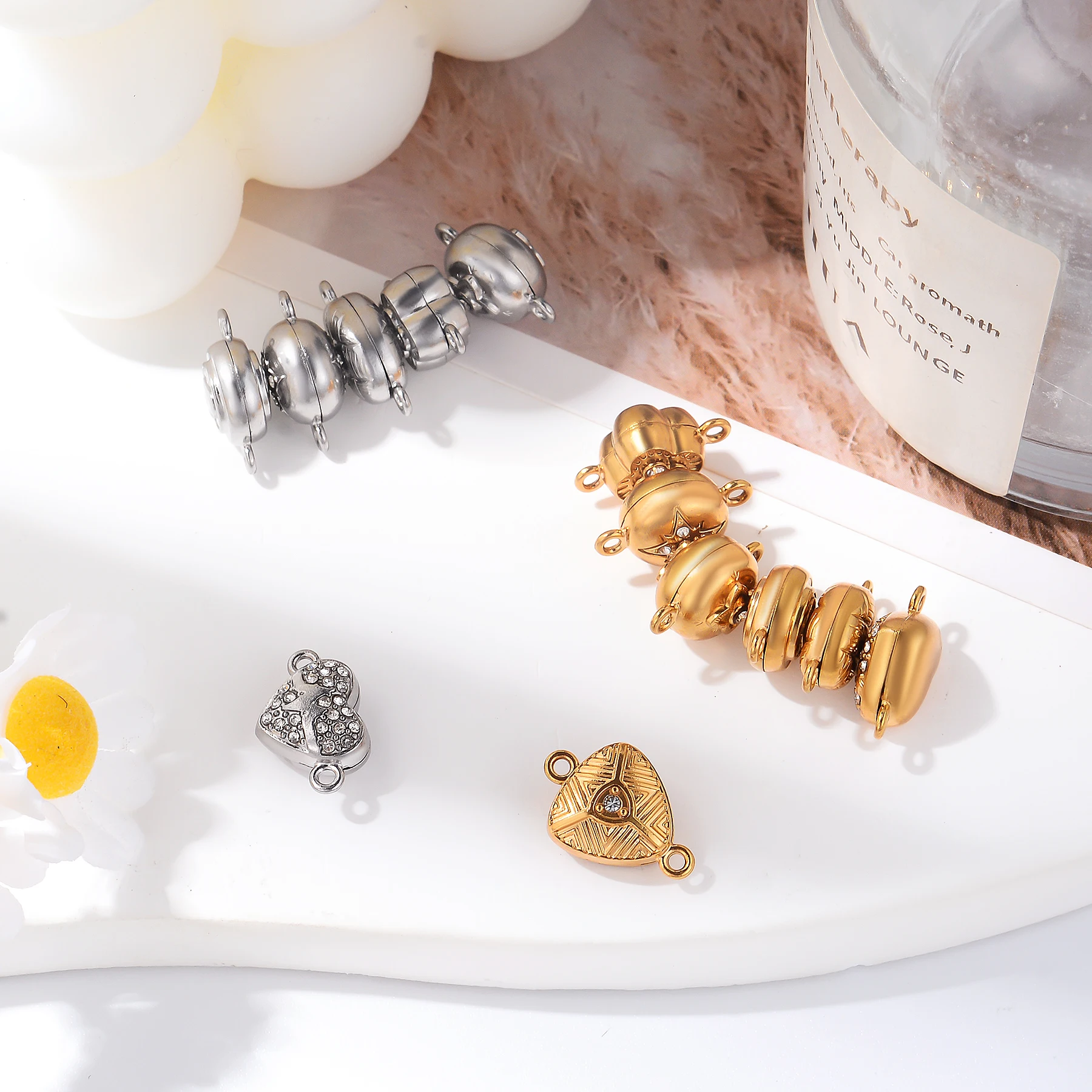 5 قطع الفولاذ المقاوم للصدأ القلب جولة البيضاوي مع المشابك المغناطيسية سحر DIY بها بنفسك مجوهرات المغناطيسي موصل سوار إكسسوارات عقد #3