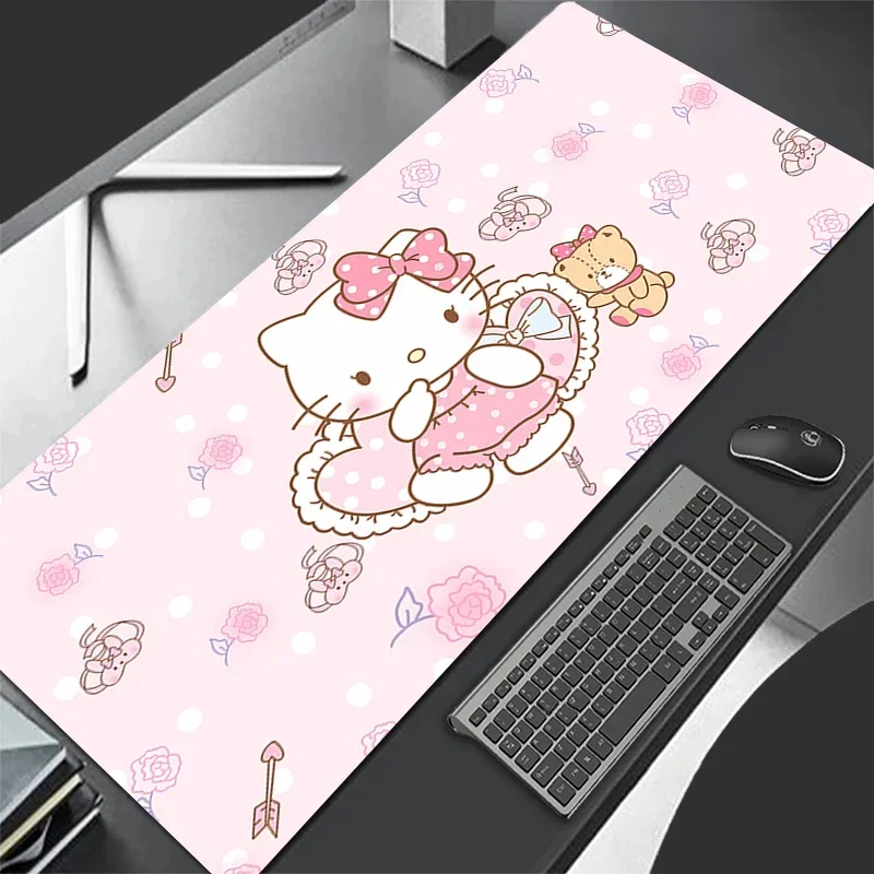 

Kawaii розовый офисный водонепроницаемый кожаный коврик для мыши с рисунком Sanrio Hello Kitty для девочек в общежитии, очень большой грязеотталкивающий настольный коврик