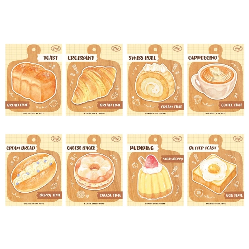 6Pcs Cartoon Bread Sticky Note Paper Toasts Sticky Note Self Adhesive Note Pad