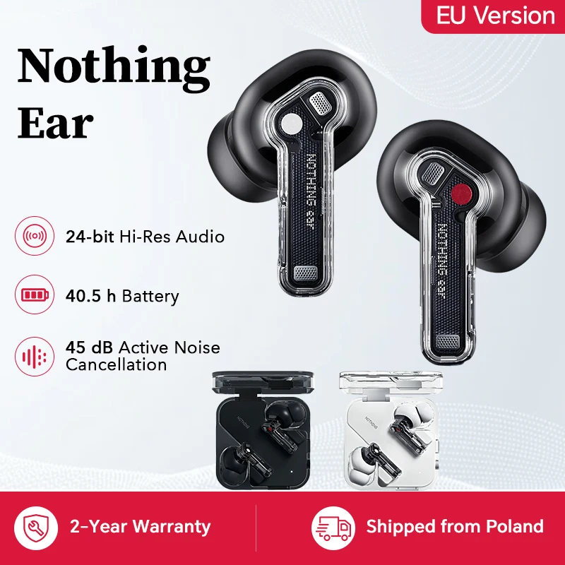 auriculares inalambricos bluetooth nothing ear con cancelacion activa de ruido de 45 db tecnologia anc altavoz de 11 mm y audio de alta resolucion de 24 bits con ldac y lhdc