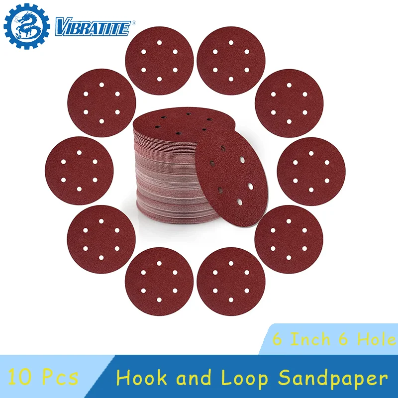 

Набор 6-дюймовых шлифовальных дисков с 6 отверстиями, 10 шт. Шлифовальные диски с крючками и петлями, наждачная бумага, зернистость 40-2000 для полировки и шлифовки