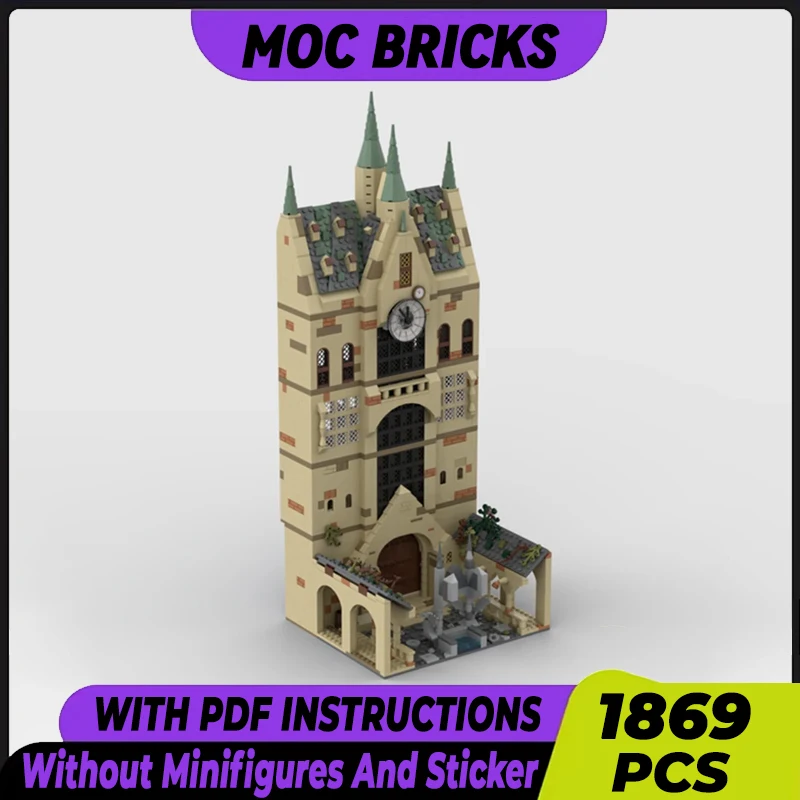 

Magical School Model Moc Building Bricks Medieval Clock Tower Technology Modular Blocks Gifts Christmas Toys DIY Sets Assembly