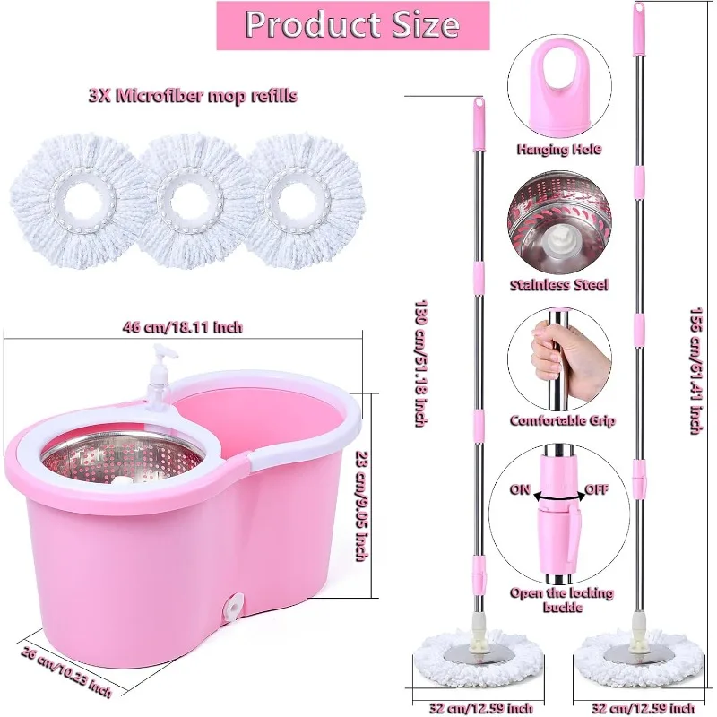 Pink Mop and Bucket Set(Pink)