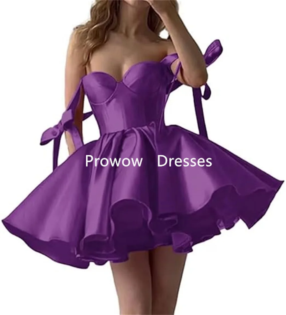 

Prowow A-Line Puffy Short Prom Cocktail Dresses Sweetheart Mini Homecoming Dress Holiday Graduation Sleeveless Satin Customized