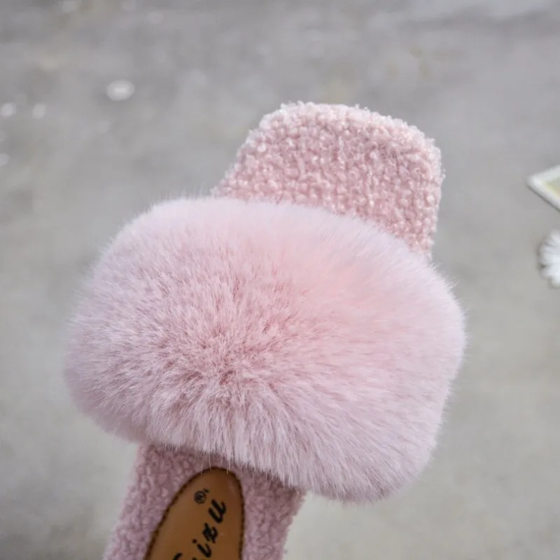 2023 Autumn and Winter Women's Plush Slippers Korean Women's Indoor Cool and Slippers Warm at Home Plush Flat Heels slides