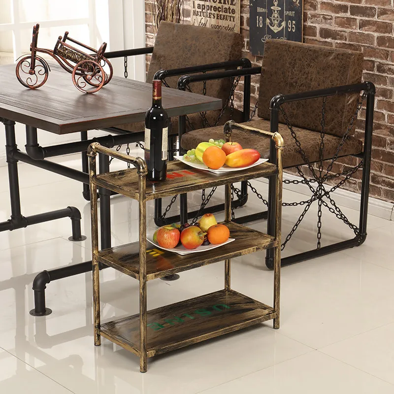 Retro hot pot restaurant vegetable three-layer wrought iron kitchen rack vegetable rack side dish hot pot vegetable