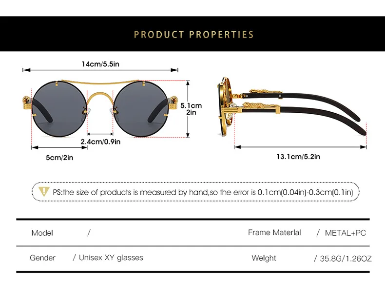 Vintage Runde Sonnenbrille Männer Frauen Luxus Marke Designer Gepard Metall Casual Brillen UV400 – Detail 4
