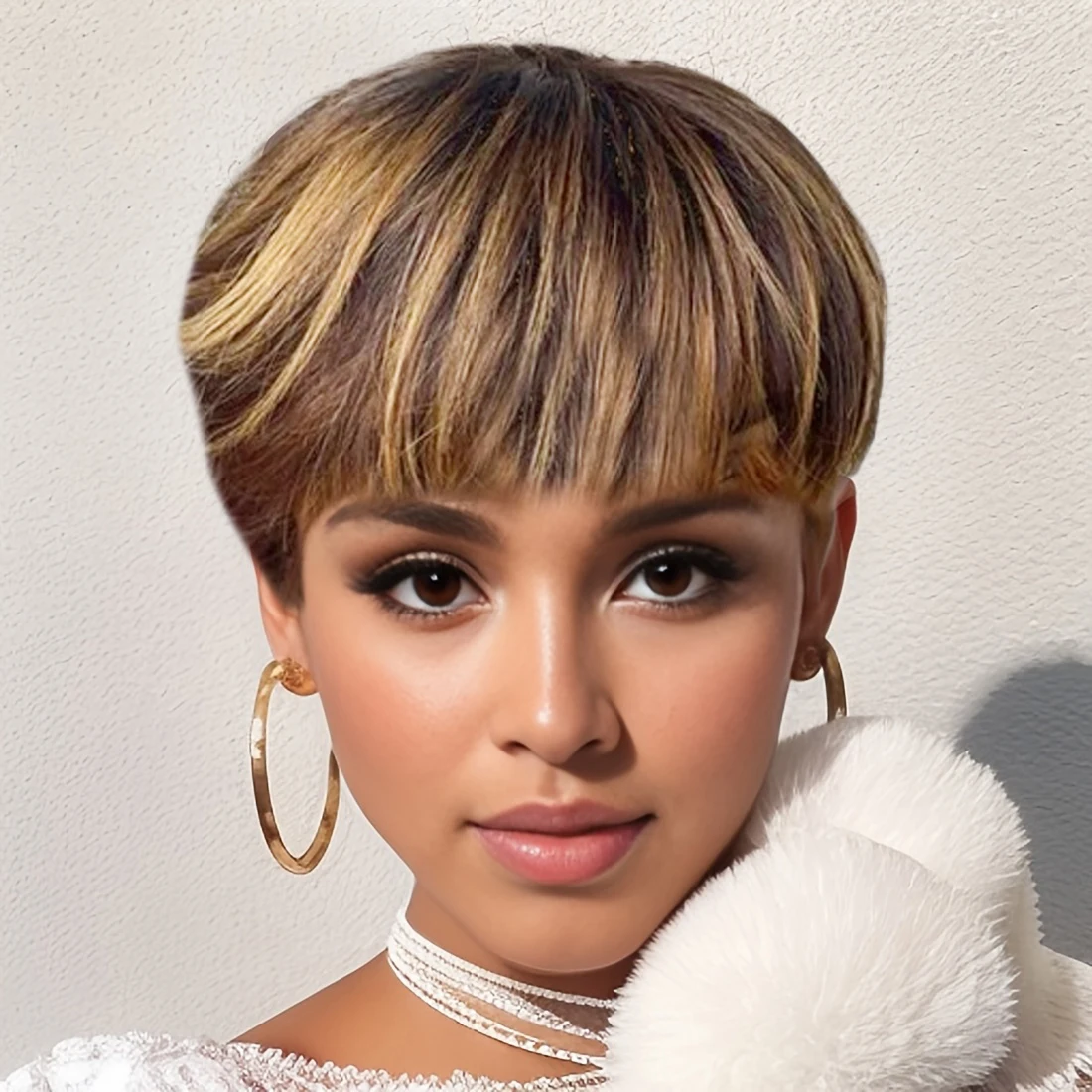 P427 Highlight Pixie Cut Wig Human Hair Short Full Machine Made Natural Looking For Women