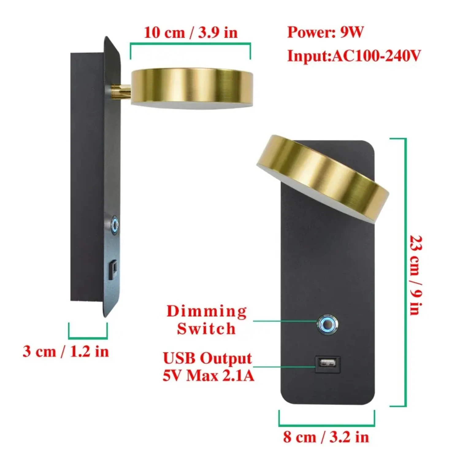 مصباح جداري حديث داخلي من الألومنيوم ، تعتيم باللمس ، واجهة USB ، إضاءة LED ، غرفة المعيشة ، جانب السرير ، ممر ، مصباح حائط ، 3 ألوان ، د ، جديد