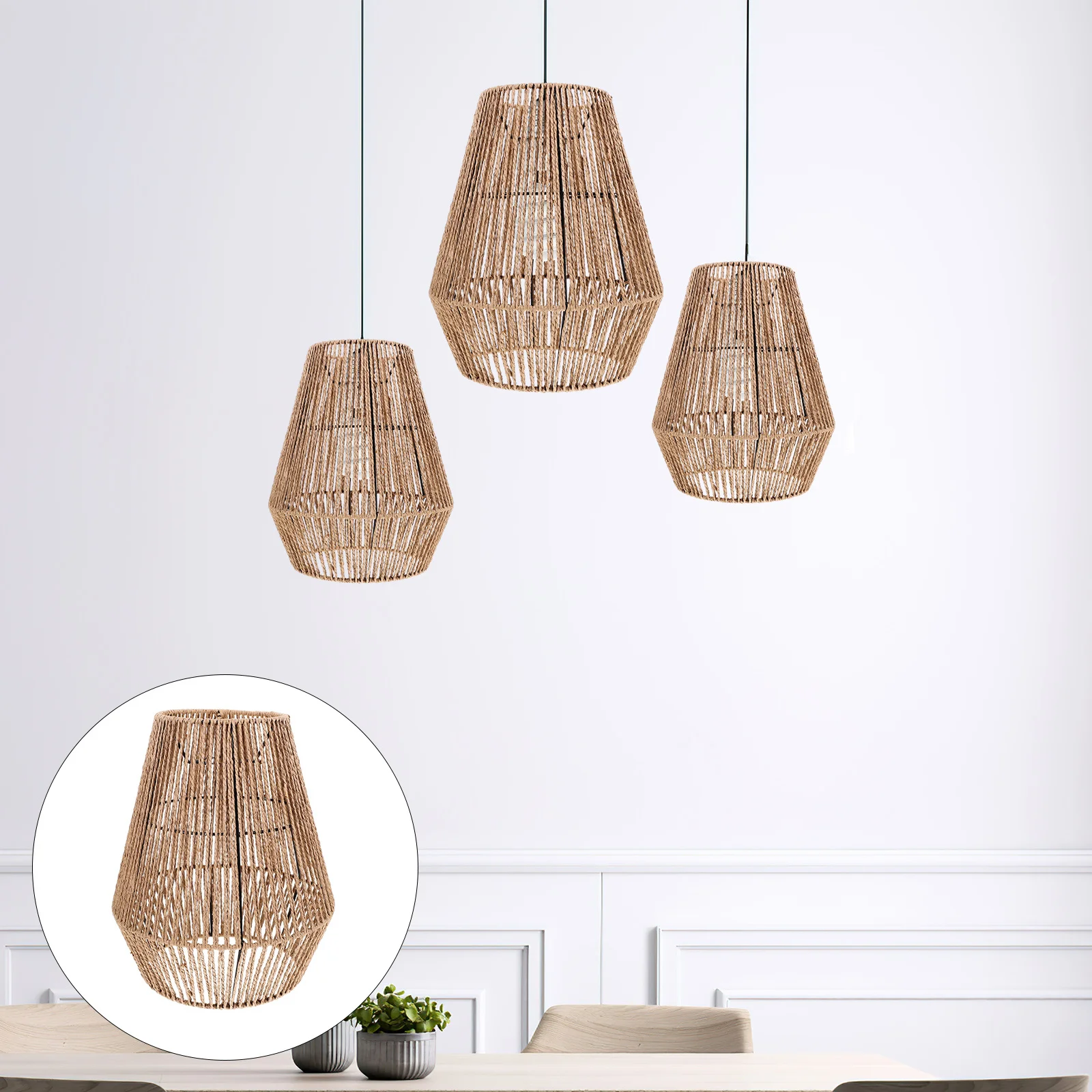 Pendant Lampshade Rattan Lamp Shade Rustic Ceiling Light Cover Woven Decorative Pendant Lamp Cover for Home Hotel