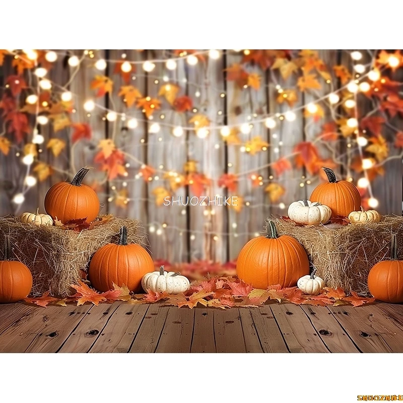 خلفيات تصوير فوتوغرافي للقرع الخريفي ليوم الهالوان ، الدعائم ، أوراق القيقب ، الفزاعة ، المزرعة ، الحصاد ، خلفية عيد الشكر ،