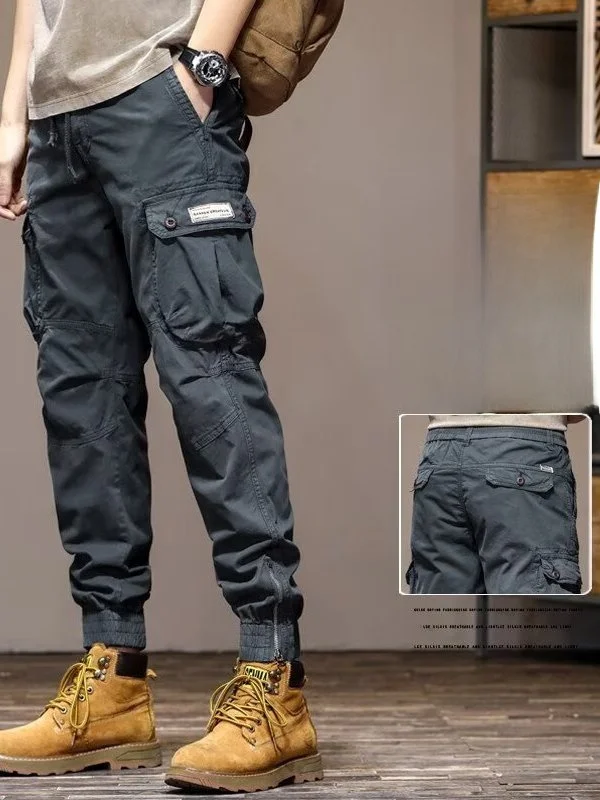 Retro Workwear Trousers Men's Women's Cotton Multpocket Elastic Waist Casual Outdoor Loose Fit Slimming Spring Autumn Pants