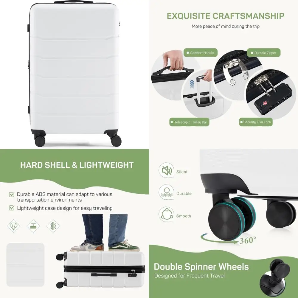 

Просторный белый 28-дюймовый дорожный чемодан для стильных и удобных путешествий