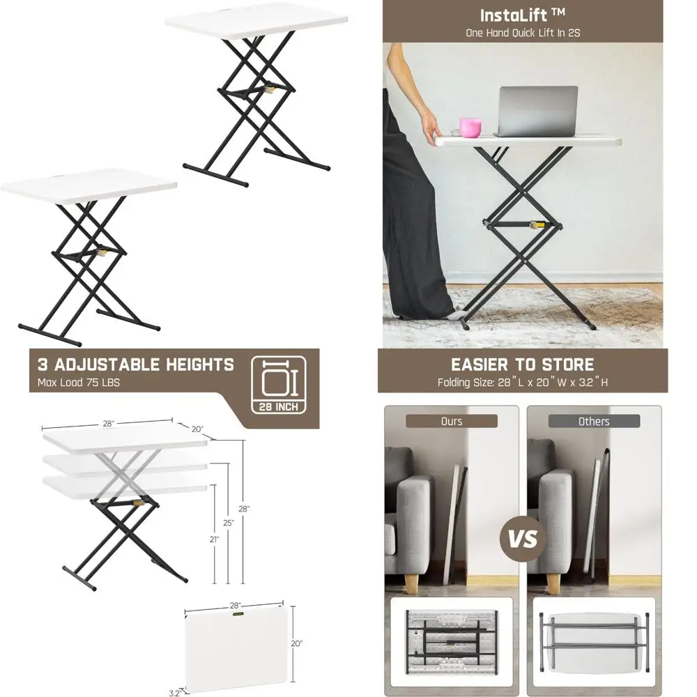 طاولة قابلة للطي محمولة مقاس 28 بوصة مع تعديل الارتفاع بيد واحدة، وخيارات الارتفاع 3 مستويات، وإعداد سهل، ومتعددة الوظائف لـ Perso #1