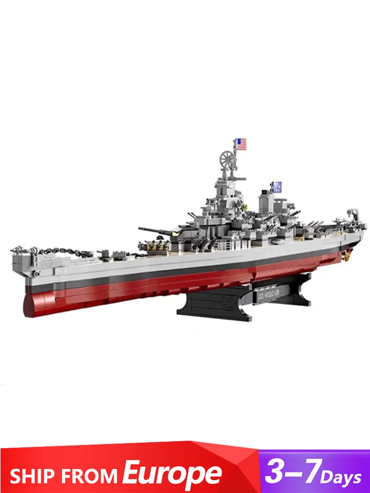 2228PCS Militaire WW2 Missouri Slagschip Bouwstenen US Oorlogsschepen Cruiser Model Collectie Display Speelgoed voor Volwassen Kid Gift - afbeelding 2