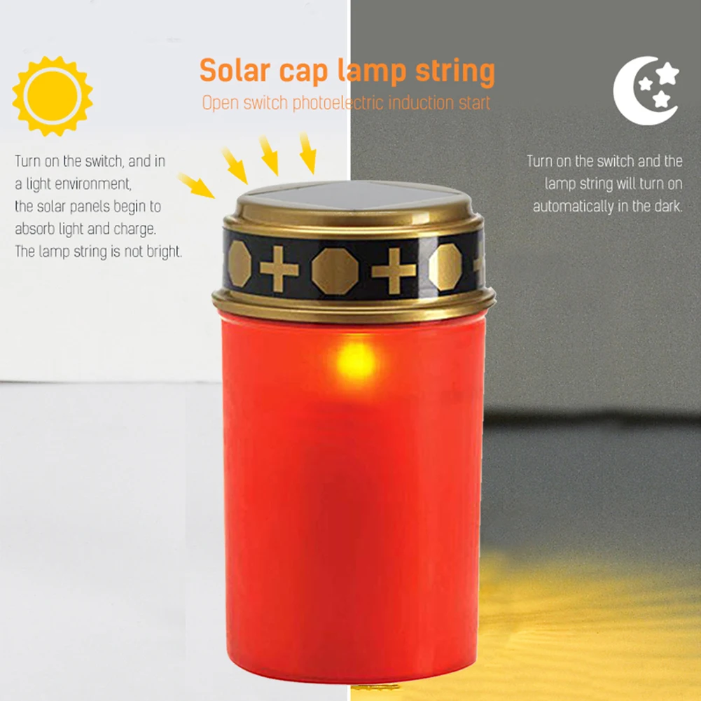 Cemetery Solar Lamp Grave Candle For Cemetery Flameless Candles And Solar Rechargeable Panels For Garden And Cemetery Decoration