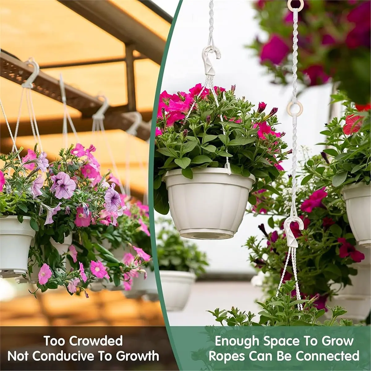 6pcs Macrame Plant Hanger Extenders with Wooden Rings, Adjustable Handmade Woven Connectable Rope Extensions
