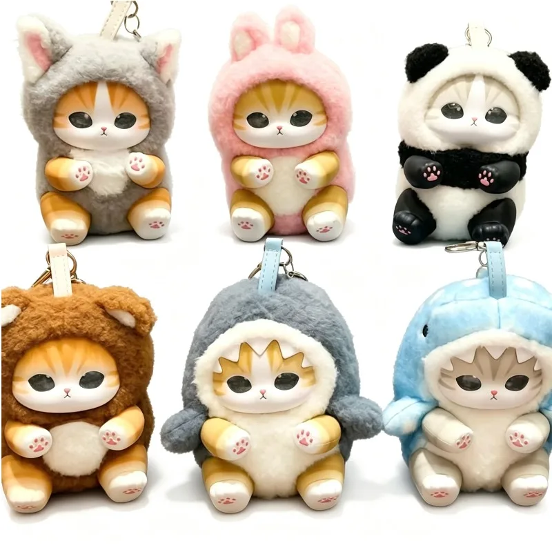 Mofusand Katzen-Vinyl-Plüsch-Blindbox-Schlüsselanhänger, niedliche Cartoon-Tierpuppen-Verzierung, Mini-Sammelfigur als Taschenanhänger-Deko-Spielzeug