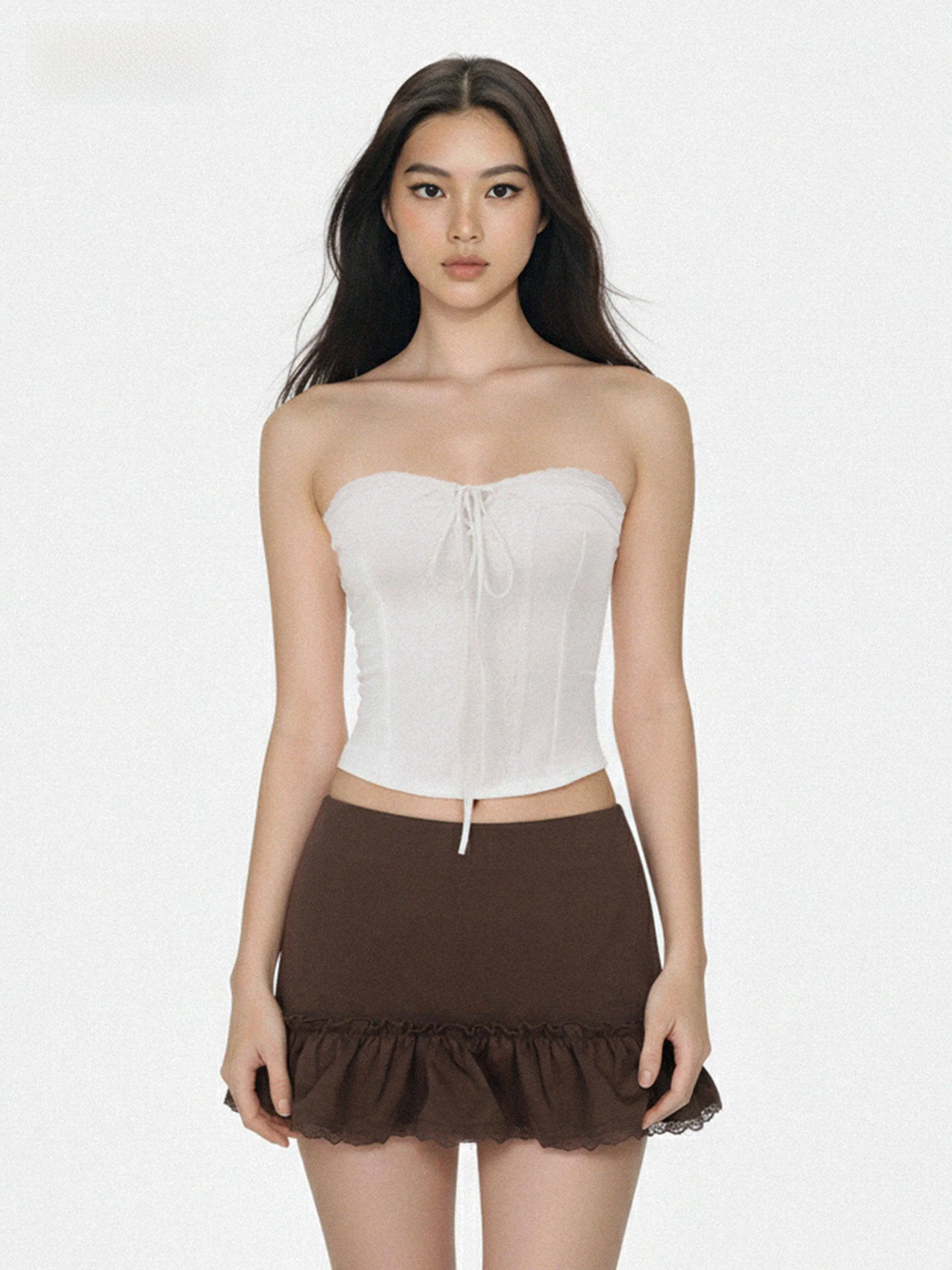 

Sweet And Spicy Girl Кружевная отделка Вязаная завязка на талии Slim Fit Svel Base Top WAEW ort Length Обычный цвет круглый Neline