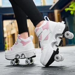 Women's High Top 4 Wheel Roller Shoes Fashionable Unisex Automatic Pop-up Sneakers With Wheels Dual-purpose Skating Casual Shoes