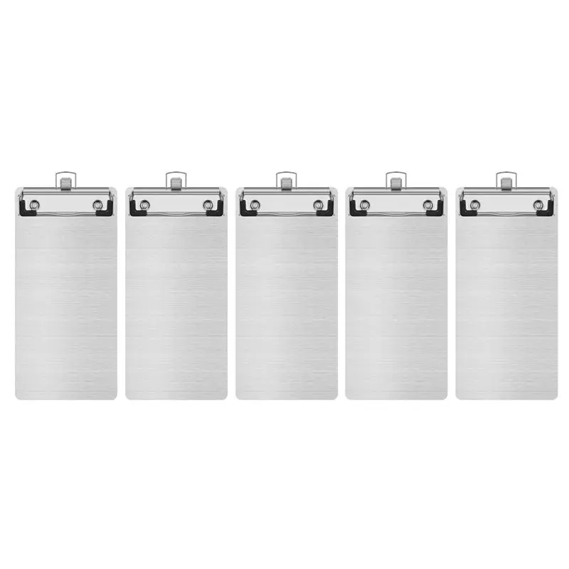 ABRI-5X Metal Aluminum Clipboard With Pen Holder 4.1 X 8.4 Inch Mini Aluminum Pocket Clipboard A5 Clipboard For Office School