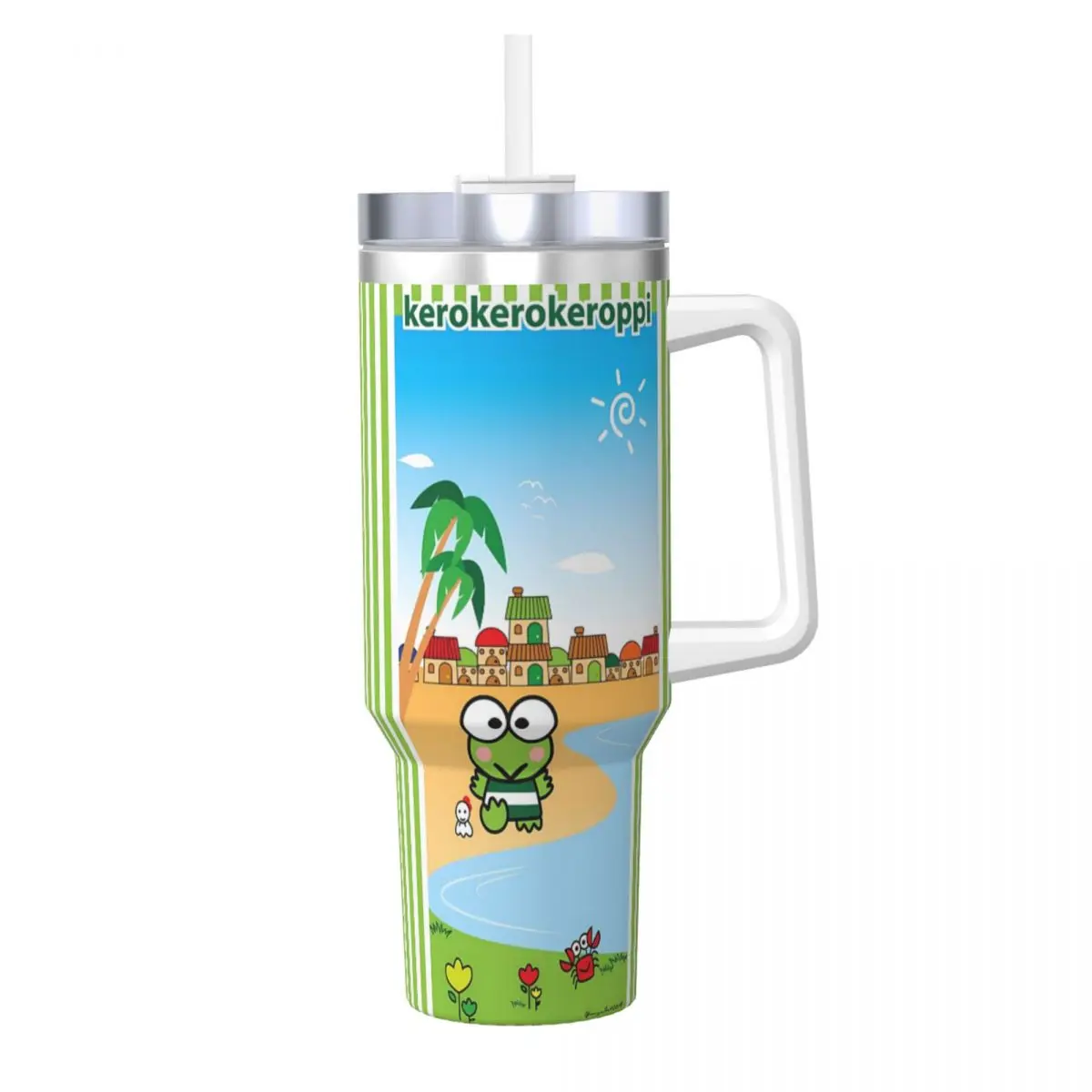 Stainless Steel Tumbler Keroppi Mugs Cup With Straws Camping Cold Drink Water Bottle Heat Preservation Large Capacity Coffee Mug