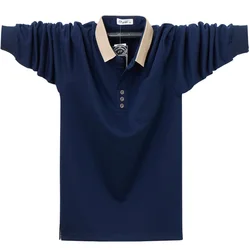 New AutumnMen's Pure Cotton Polo Shirt Long Sleeve Business Work Shirts Pocket Soild Color Casual Plus-Size for Male Tops 6XL