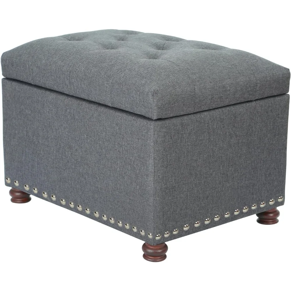 24'' Fabric Ottoman with Storage Rectangle Foot Rest Ottomans Stool for Bedroom Living Room(Gray)