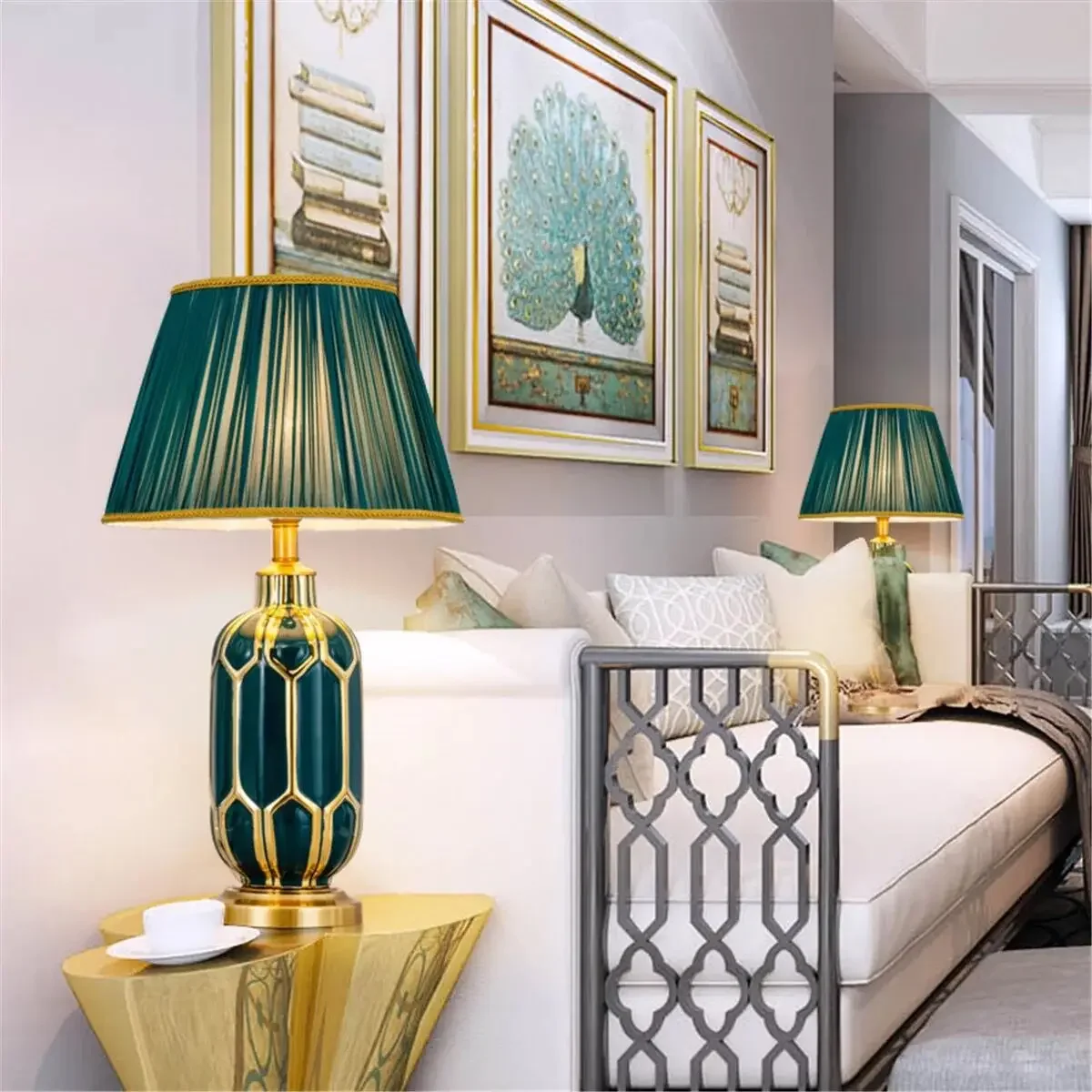 BELLE Modern Ceramics Table Lamp LED Simple Creative Green Nordic Bedside Desk Light for Home Living Room Bedroom Decor