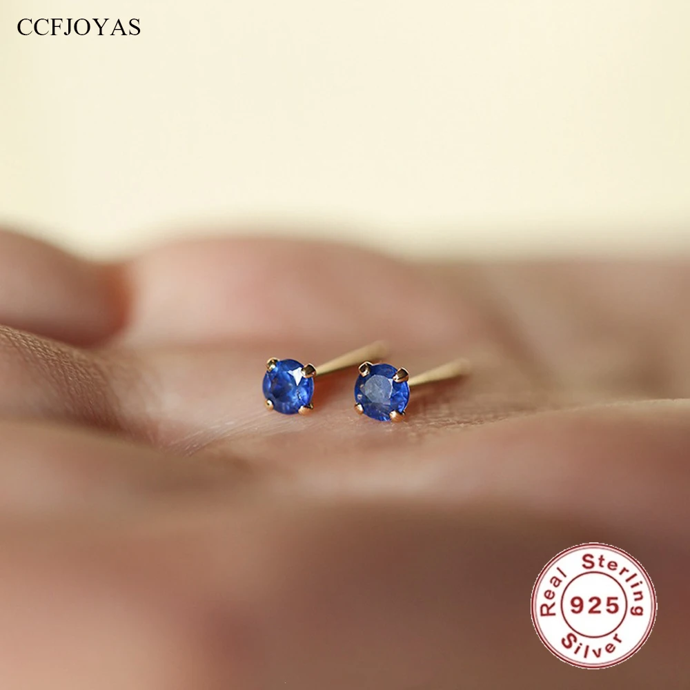 

CCFJOYAS 925 Sterling Silver Blue Zircon Small Stud Earrings for Girl Women Simple ins Mini Cute Studs