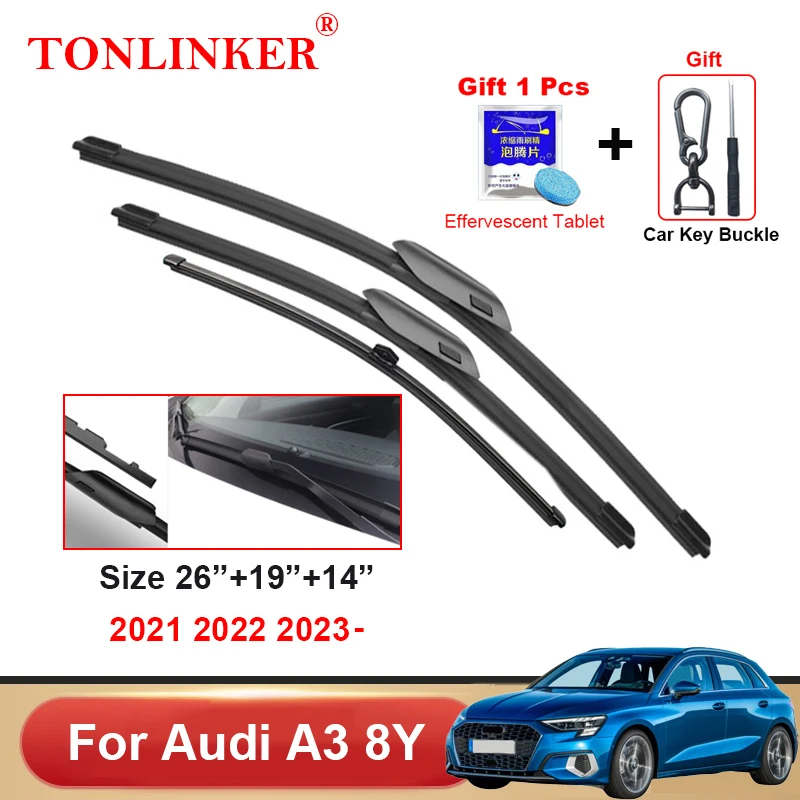 

TONLINKER Wiper Blades For Audi A3 8Y Hatchback Sedan 2021 2022 2023 Car Accessories Front Rear Windscreen Wiper Blade Brushes