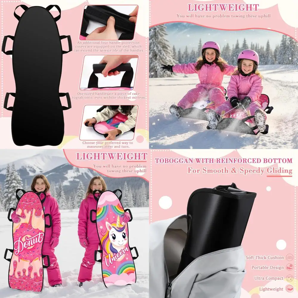 

Dual 45 Durable Foldable Snow Sleds for Kids & Adults with Reinforced Base, Ergonomic Handles, Suitable for 2 Kids or 1 Adult, P