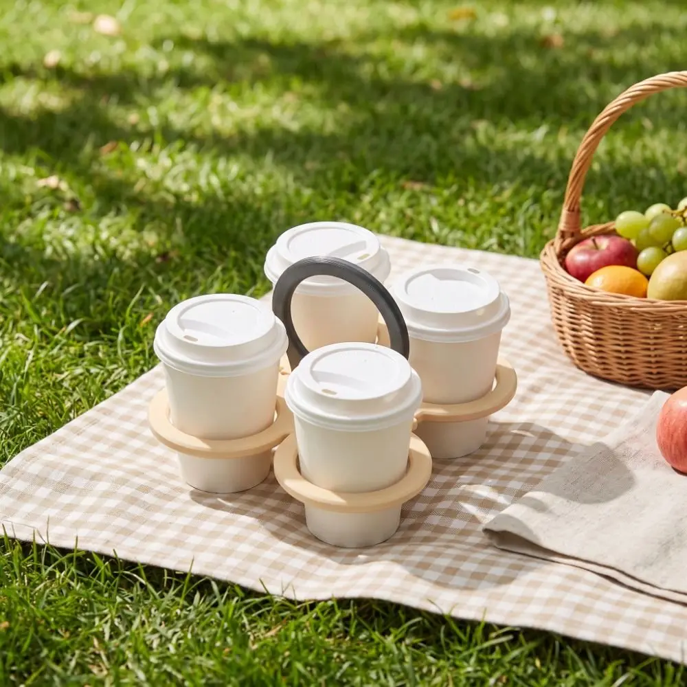 Plastic Butterfly Shape Drink Carrier Anti Scalding Folding 4-cup Coffee Carrier Reusable with Handle Drink Holder for Picnic