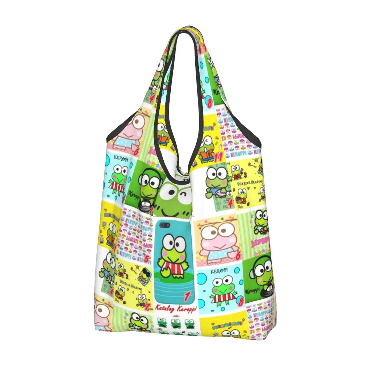 Custom Disney Cartoon Kero Kero Keroppi Sanrio Anime Grocery Shopping Bags Cute Shopper Shoulder Tote Bags Portable Handbag