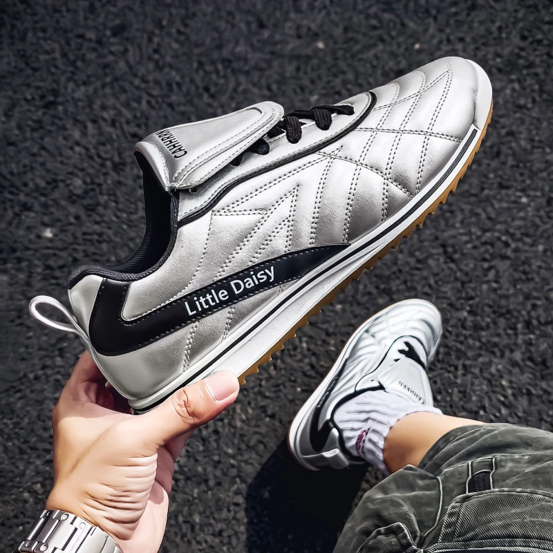Men Silver Flip‑Tongue Retro Sneakers 2026 Autumn, Soft Non‑Slip Racing Style Casual Board Shoes Outdoor Walking Sports Trainers