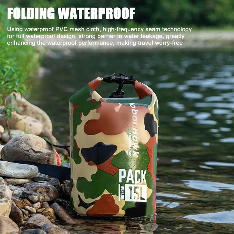 Outdoor Waterproof Bag Adjustable Roll Top Sack Dry Sack With Detachable Shoulder Straps For Swimming Streaming Rafting