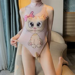 Mens Bodysuit Thong Leotard Sissy Pouch Penis Sheath Jumpsuit Japanese Anime Cartoon Stretch Swimsuit Gay Soft Smooth Pajamas