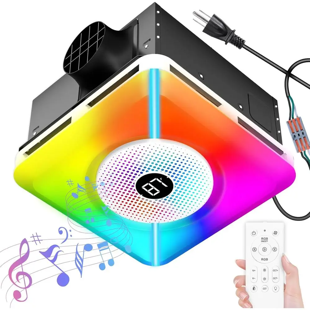 

Exhaust Fan with Bluetooth Speaker & Light, Plug & Play Installation, 230 CFM 1.5 Sone Bathroom Fan, 7 RGB Modes and 3 Music Rhy