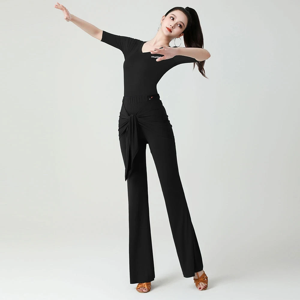 Adults Latin Dance Practice Pants Trumpet Modern Dancing Pants Women'S Black Ballroom Dance Trousers Stage Training Wear DW10950