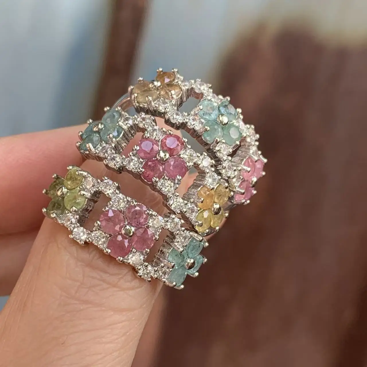 New Arrival Natural Tourmaline Rings Female  Jewelry For Women Gift Copper Cute Stone Flower