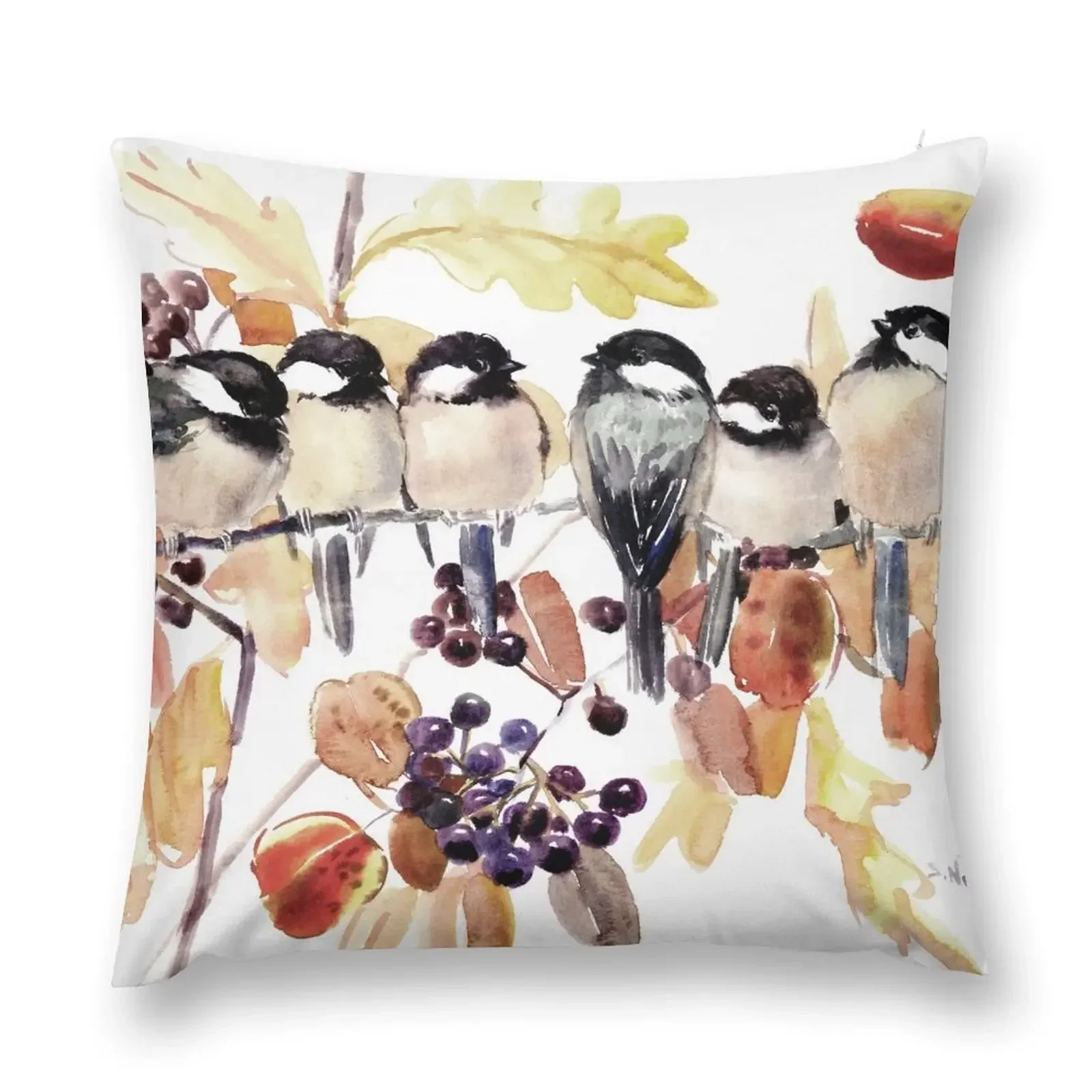 Chickadee Birds in the Fall Throw Pillow pillow pillowcase sleeping pillows pillow