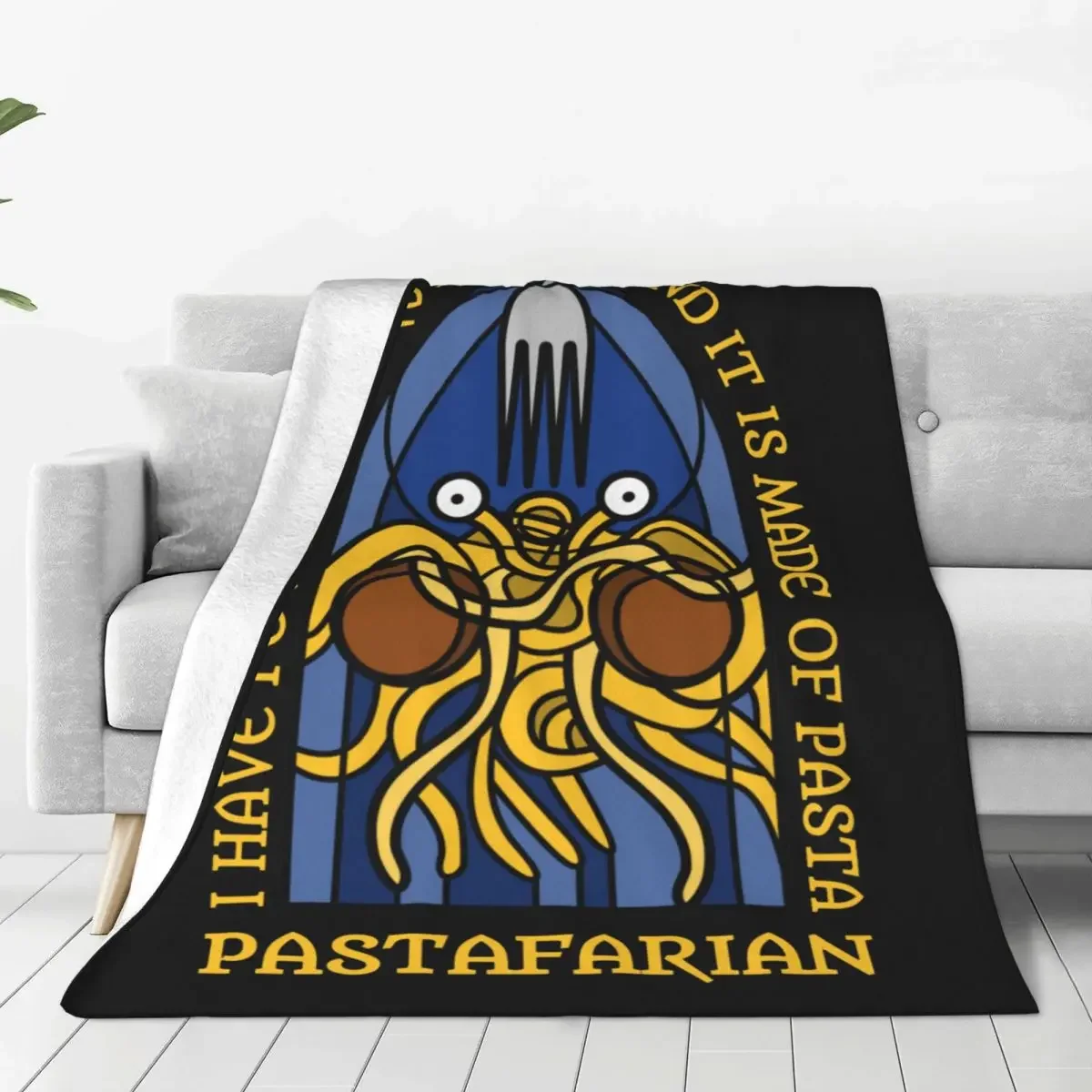 Pastafarian Fleece Throw Blankets Flying Spaghetti Monsterism FSM Religion Church Blankets Bed Outdoor Ultra-Soft Bedding Throws