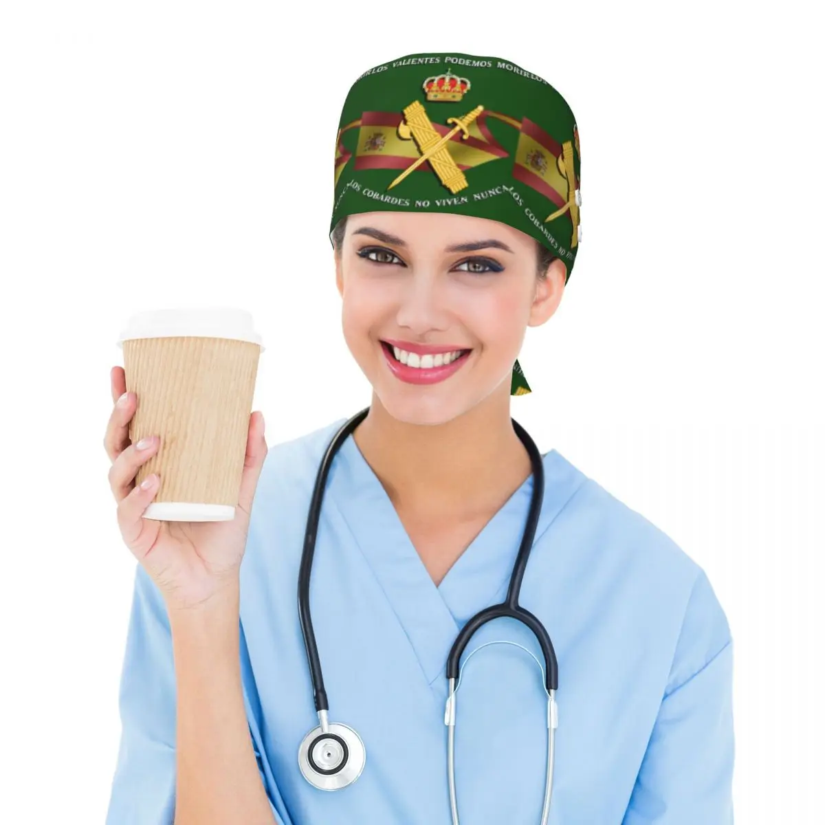 Spanish Guard Civil Spain Flag Scrub Hat Doctor Working Surgical Cap Men Women Adjustable Nursing Caps for Dentist