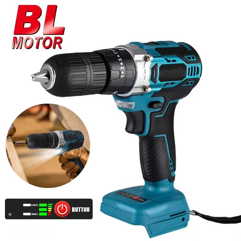 1000W 450NM Brushless Hammer Drill Impact 25+3 Torque 3 Function Cordless Electric Screwdriver Power Tool For Makita 18v Battery