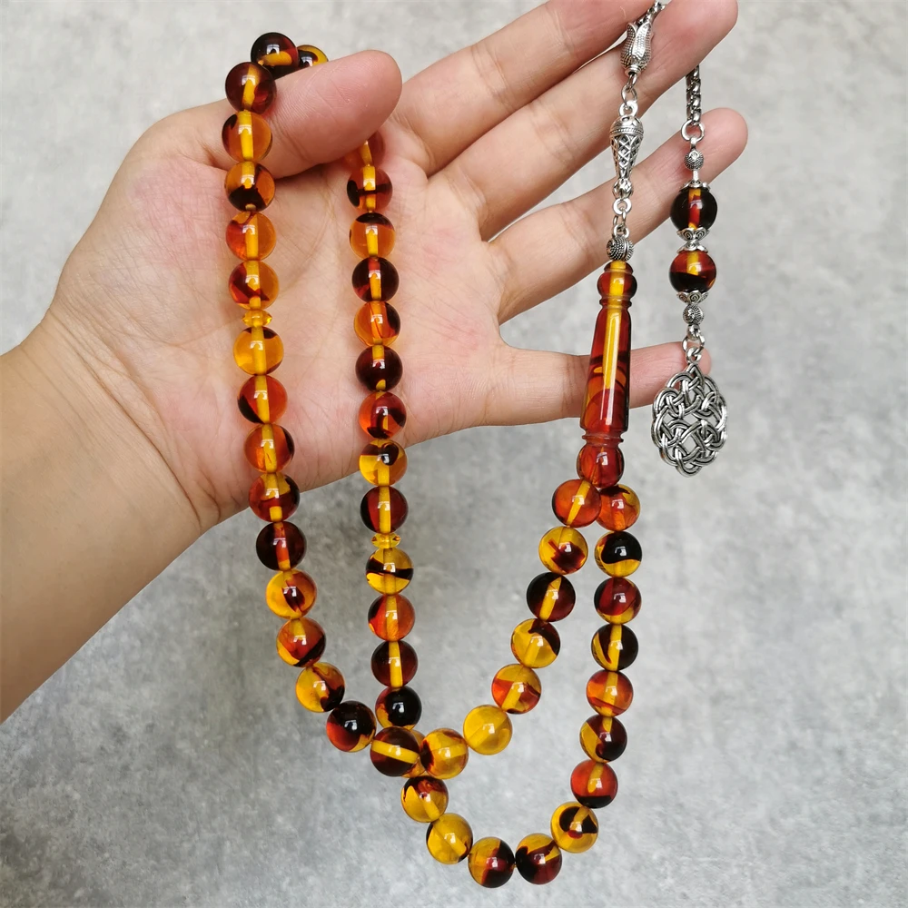 Perline di preghiera tasbih musulmane fatte a mano bel colore resina ambra 10mm 51 perline misbaha argento islamico nappa rosario tespih