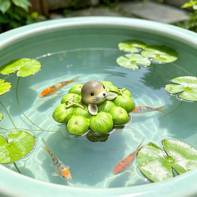 Artificial Floating Seal with Coconut Ornament, DIY Fish Tank Accessory, Simulation Float Decor for Pond Garden Landscape