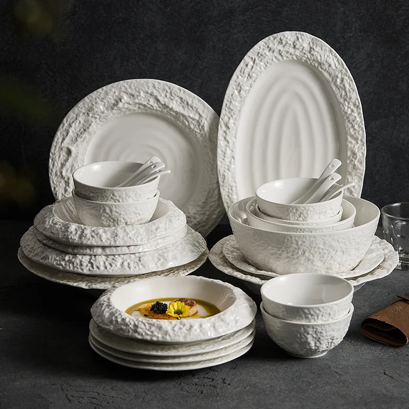 

Dishes set, home luxury high-end feel, bowl and chopsticks combination, white ceramic tableware set.