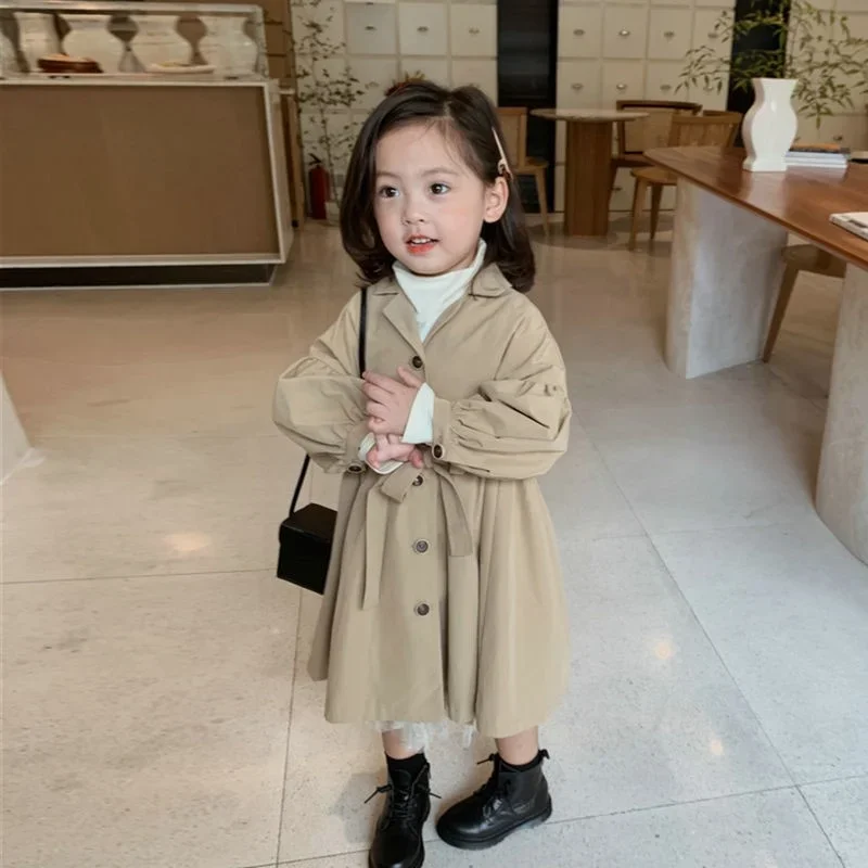 

New Kids Clothing Solid fashion Trench Coat Girls Windbreaker Clothes Outerwear Lapel mid-length Jacket Spring Autumn 2024