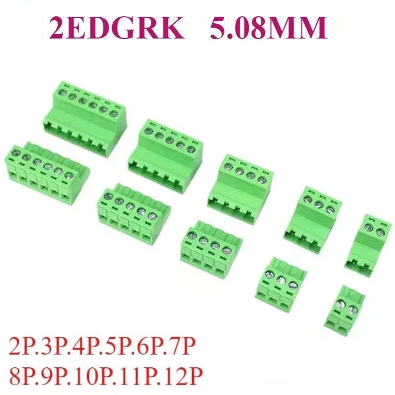 2Sets 2EDG 5.08MM Soldeervrije Butt Connection Plug-In Type 2EDGRK5.08 Pluggable Green Terminal Block 2P-12P